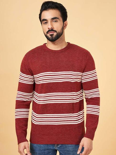 yu by pantaloons rust regular fit striped sweater