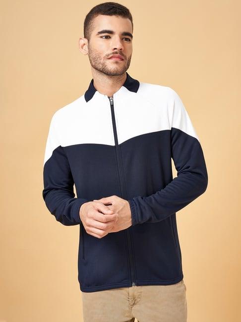 urban ranger by pantaloons navy & white regular fit colour block sweatshirt