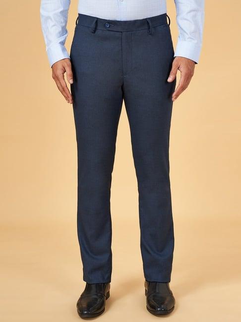 byford by pantaloons dark blue slim fit trousers