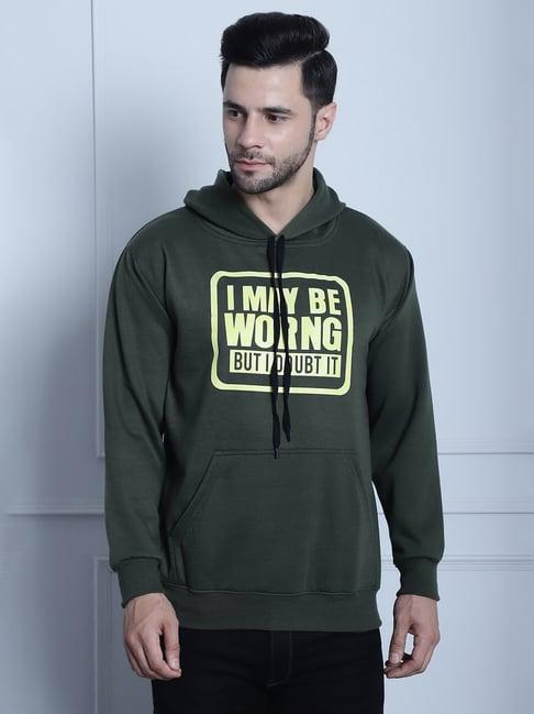 vimal jonney olive regular fit printed hooded sweatshirt