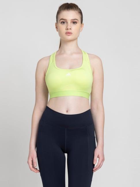 adidas lime yellow logo print sports bra