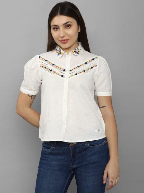 allen solly white cotton embroidered shirt