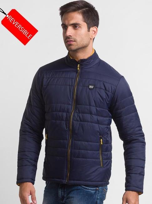 being human navy & yellow regular fit reversible jacket