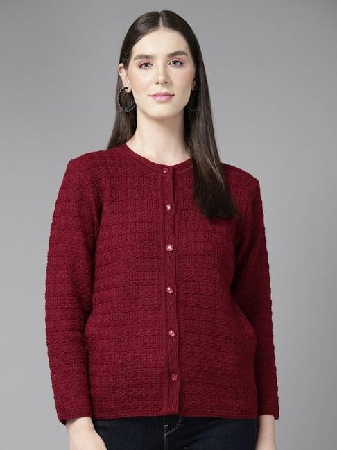 cayman maroon self pattern cardigan