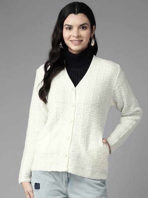 cayman white self pattern cardigan