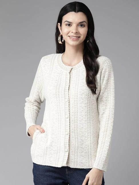 cayman white self pattern cardigan