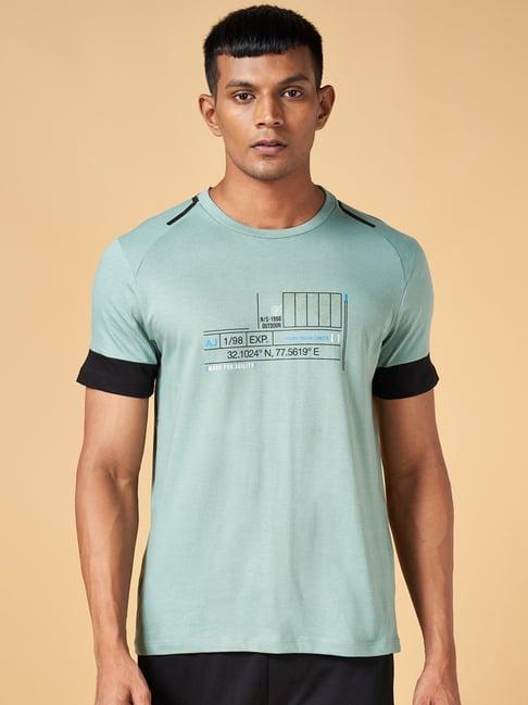 ajile by pantaloons sage green slim fit printed t-shirt