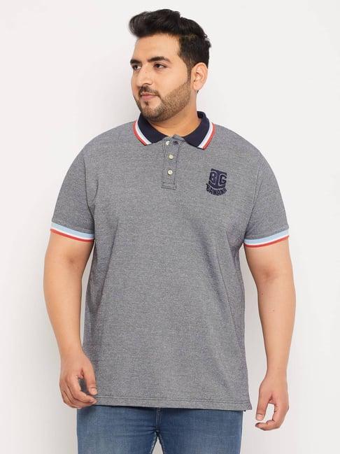 bigbanana grey cotton regular fit plus size polo t-shirts