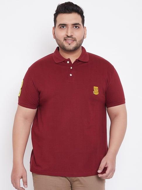 bigbanana maroon cotton regular fit plus size polo t-shirts