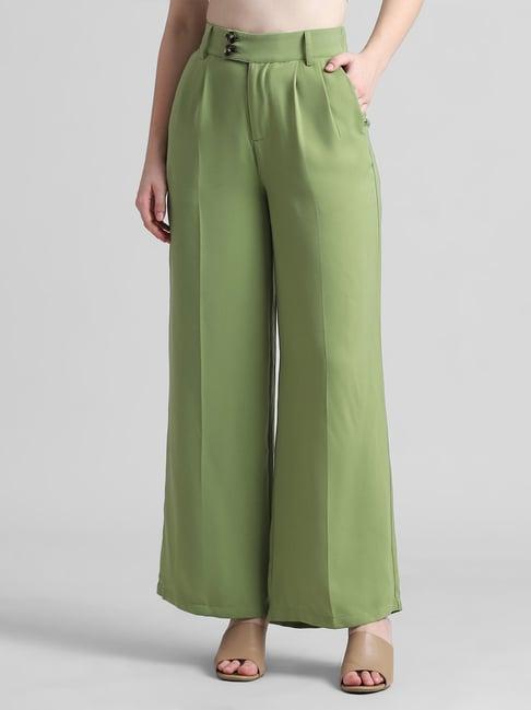 only green flared fit high rise pants