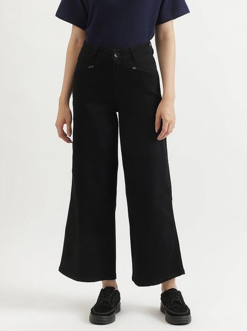 united colors of benetton black relaxed fit high rise trousers