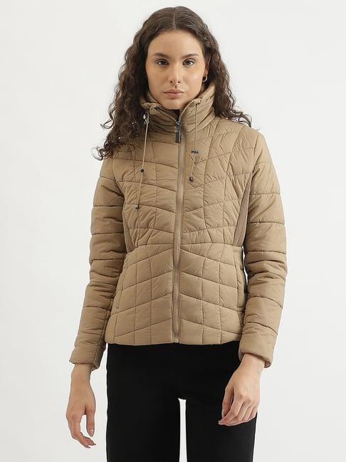 united colors of benetton beige regular fit puffer jacket