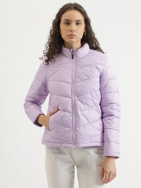 united colors of benetton lavender regular fit puffer jacket