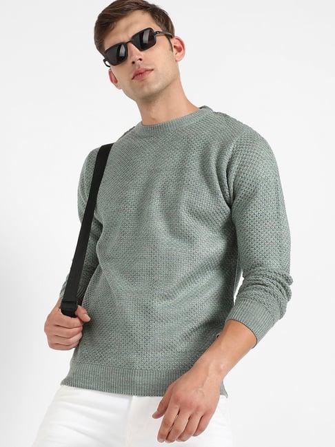 campus sutra sage green regular fit self design sweater