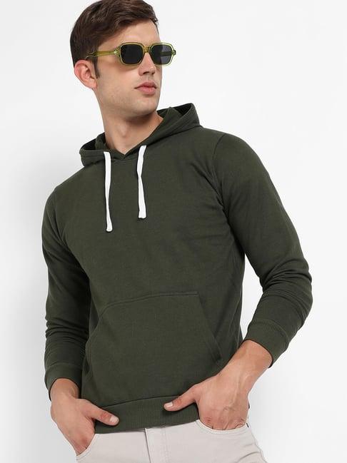 campus sutra forest green regular fit hooded sweatshirt