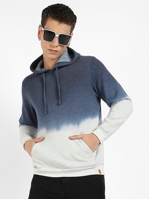 campus sutra blue & grey regular fit ombre hooded sweatshirt