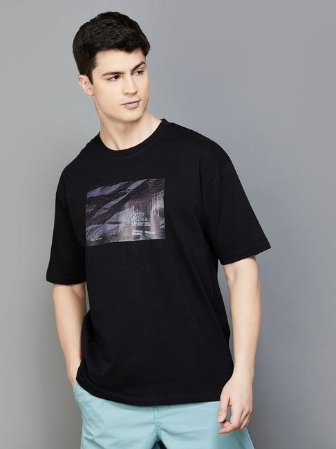 bossini black regular fit printed t-shirt