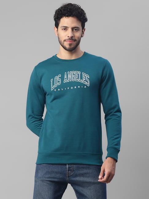 urbanmark teal regular fit printed sweatshirt