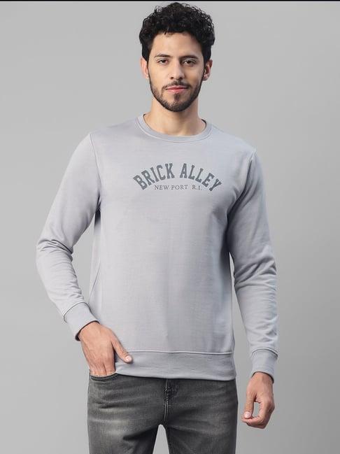 urbanmark light grey regular fit printed sweatshirt