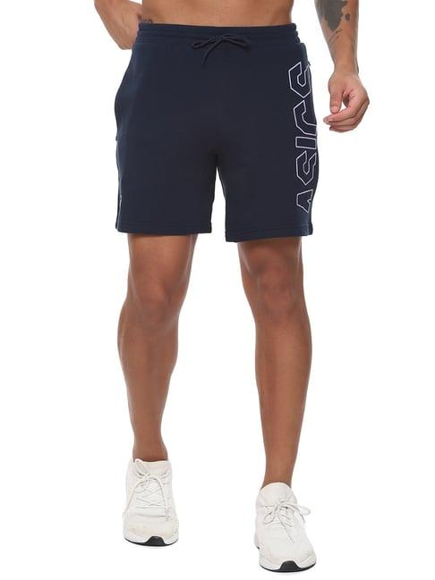 asics navy regular fit printed sports shorts