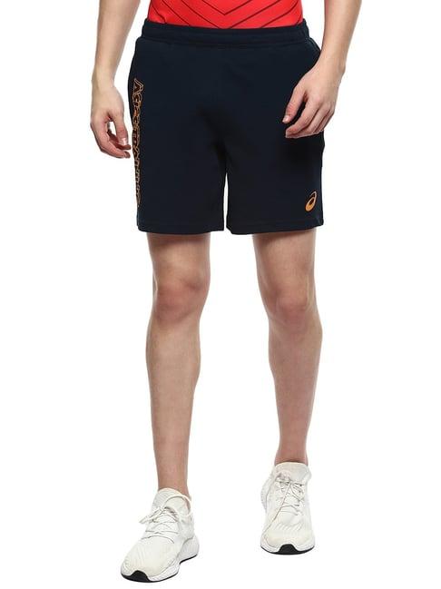 asics navy regular fit printed sports shorts