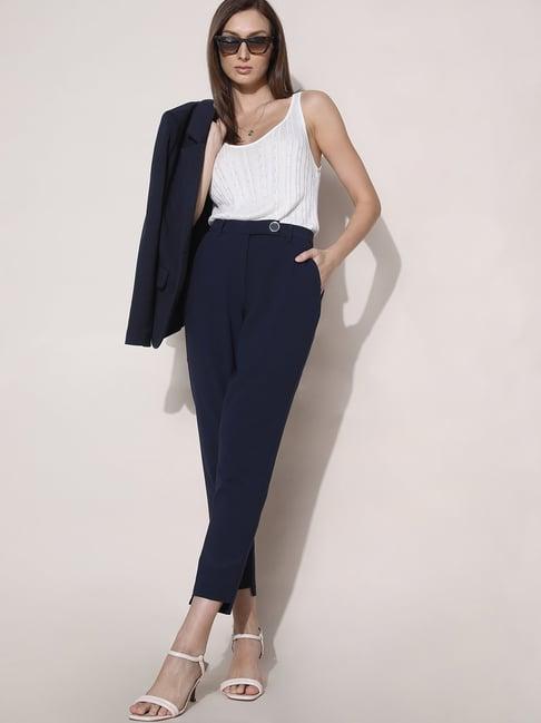 vero moda navy slim fit high rise pants