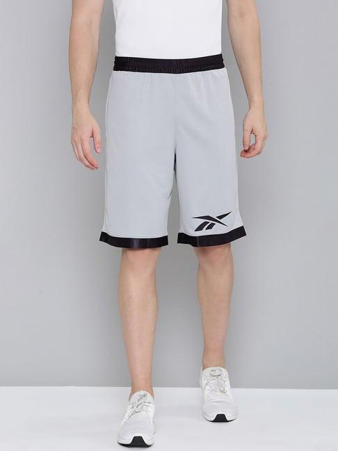 reebok grey regular fit printed sports shorts