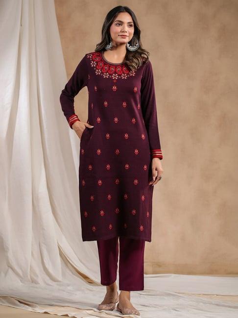 ishin purple printed straight kurta