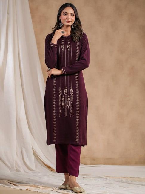 ishin purple printed straight kurta