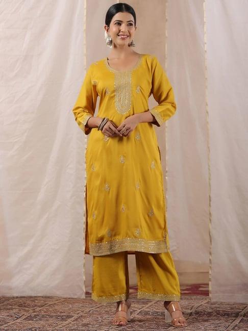 ishin yellow embroidered straight kurta