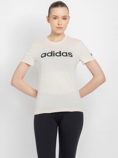 adidas cream cotton printed sports t-shirt