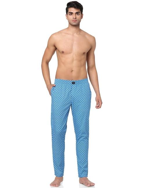 jack & jones light blue regular fit printed cotton lounge pants