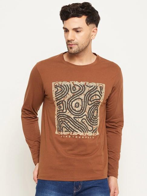 club york coffee brown regular fit printed crew t-shirt