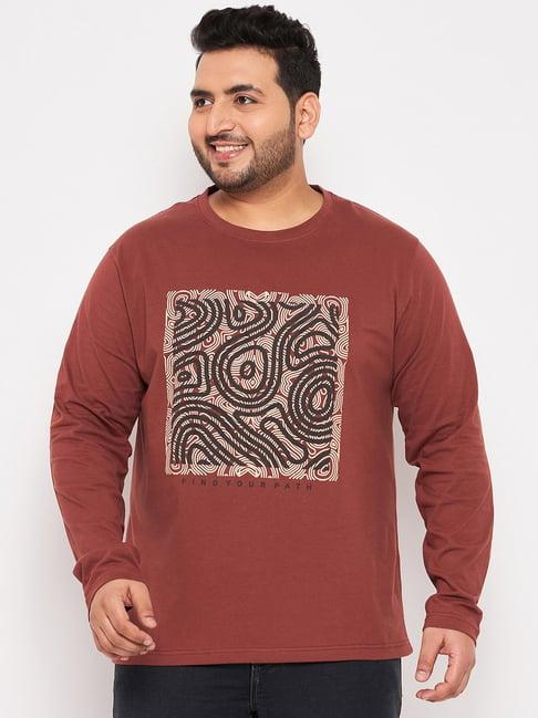 club york coffee brown regular fit printed plus size crew t-shirt