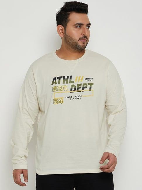 club york off white regular fit printed plus size crew t-shirt