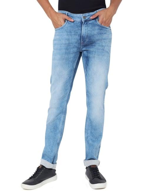 mufti light blue cotton slim fit jeans