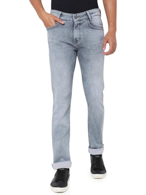 mufti stone grey cotton slim fit jeans