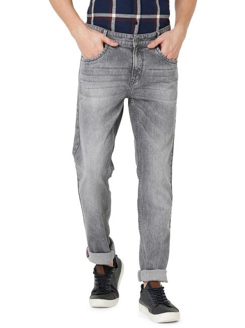 mufti stone grey cotton narrow fit jeans