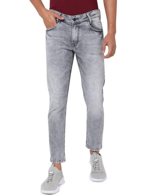 mufti stone grey cotton slim fit jeans