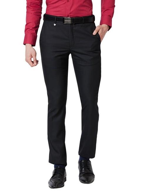 park avenue black super slim fit texture trousers