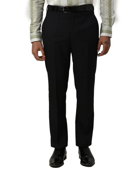 park avenue blue regular fit self pattern trousers