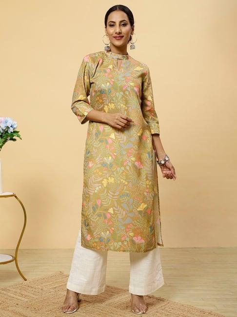 jaipur kurti mustard printed straight kurta