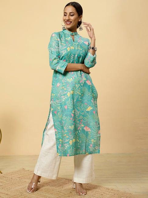 jaipur kurti green printed straight kurta