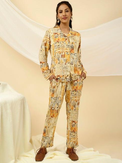 jaipur kurti yellow printed shirt & pant set