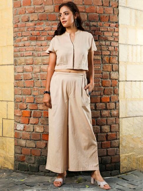 jaipur kurti beige shirt & pant set