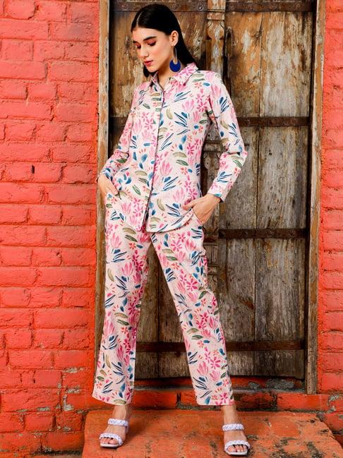 jaipur kurti pink printed shirt & pant set