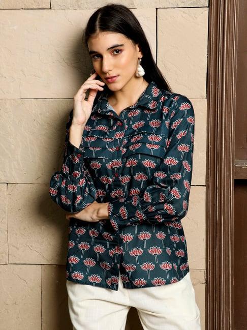 jaipur kurti navy floral print shirt