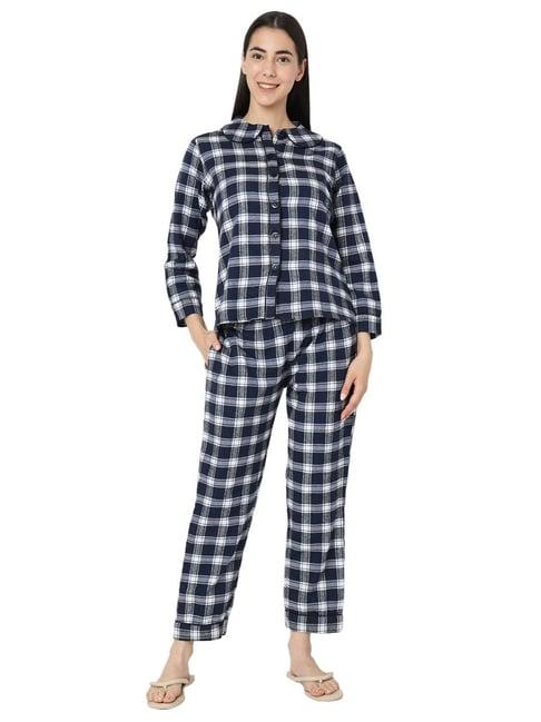 smarty pants white & navy cotton checks shirt with pyjamas