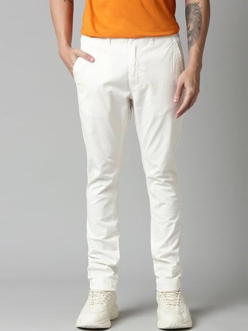 breakbounce off white skinny fit flat front trousers