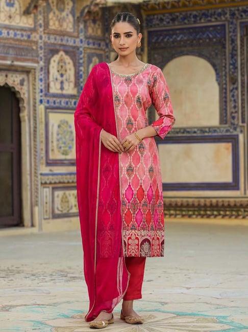 scakhi pink printed kurta pant set with dupatta